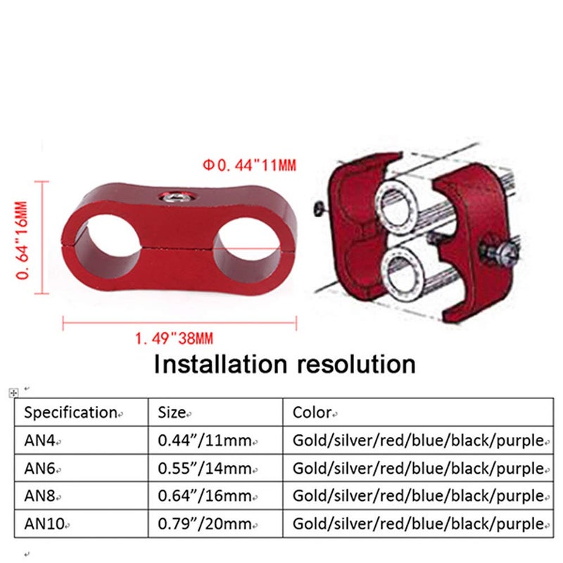 RASTP 4AN Hose Separator Clamp Aluminum Fuel Line Mounting Clamp Divider Hose Fitting Adapter Fit for 1/4 Fuel Line, Oil Line, Brake Line, Water Pipe and Gas Line,Red,4pcs - Image 4